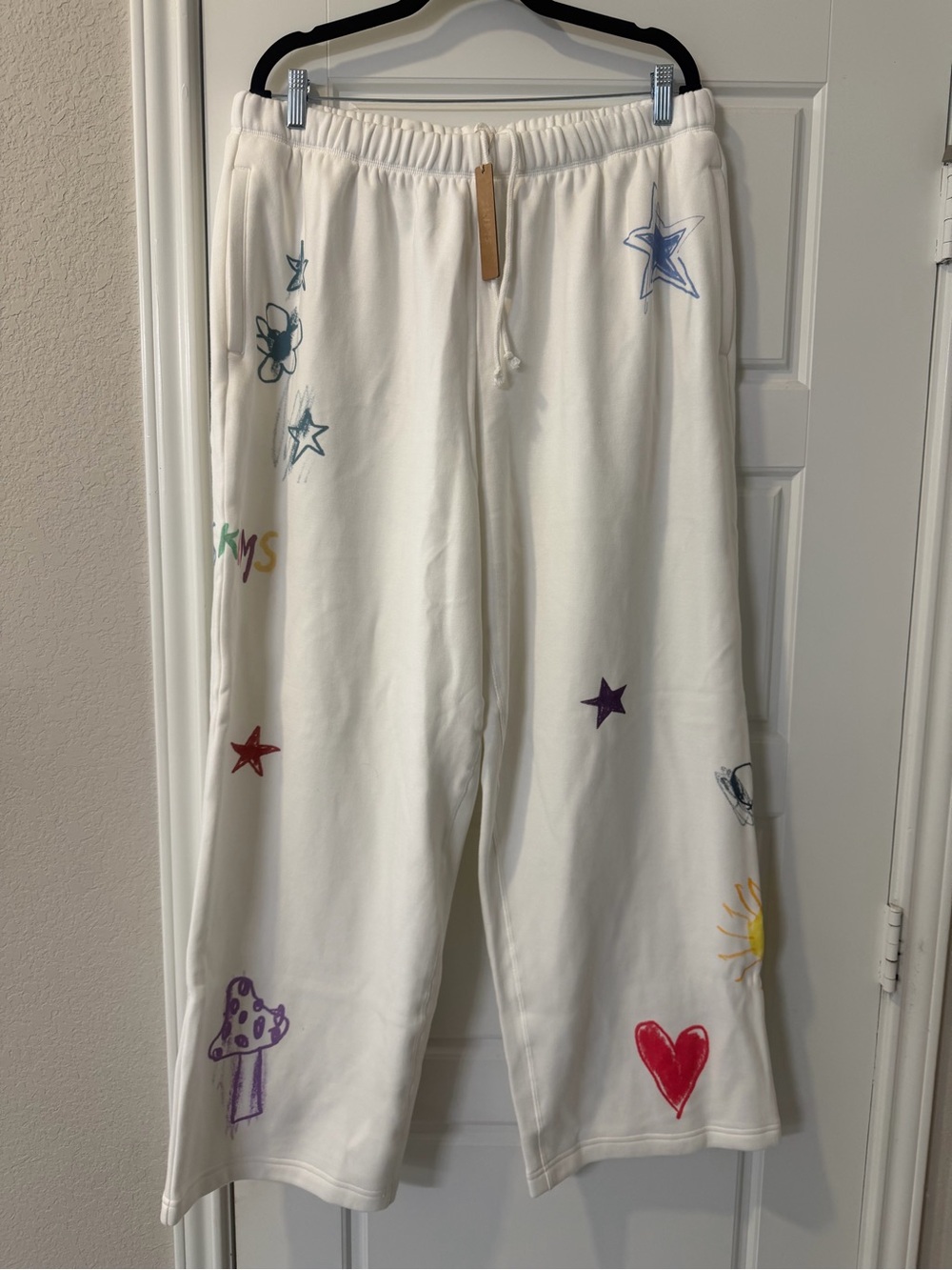 SKIMS Marble Multi Doodle Print Cotton Fleece Pants in White
